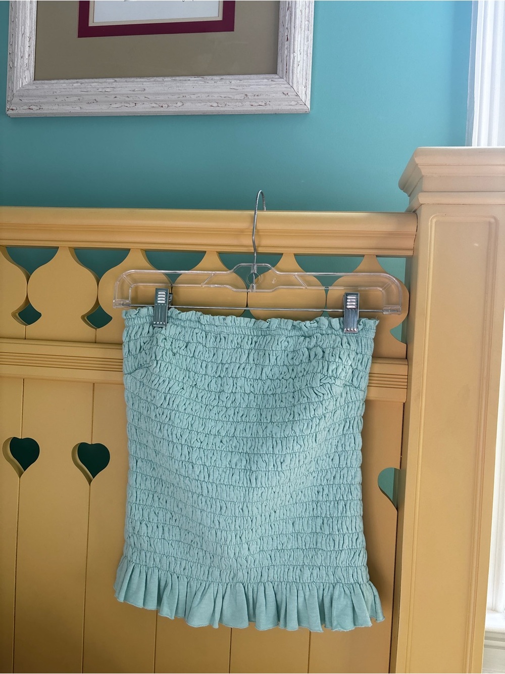 Two Piece Set Smocked Ruffle Hem Mini Skirt - Light Aqua